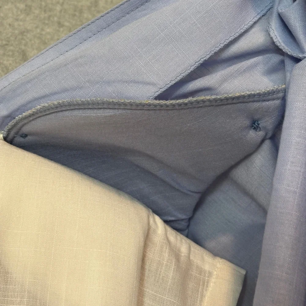 Vintage Leslie Fay Womens 12 2pc Tea Dress Set Blue White Tropical Palm Leaf 80s - Picture 12 of 14